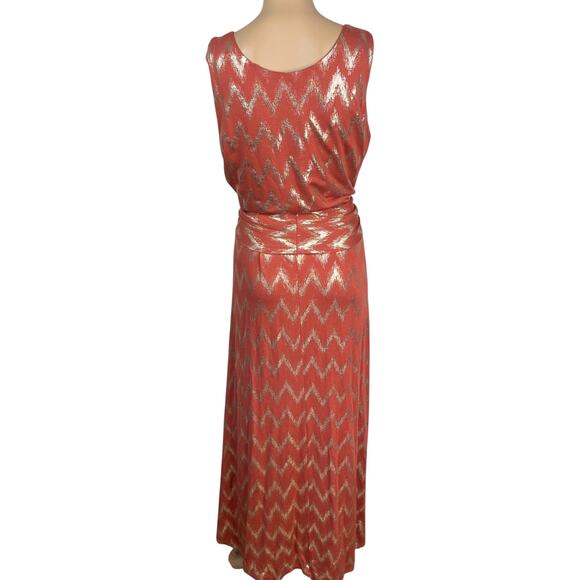 Soft Surroundings NEW Alassandra Chevron Gold Zig Zag Maxi Dress SZ L - Picture 8 of 9